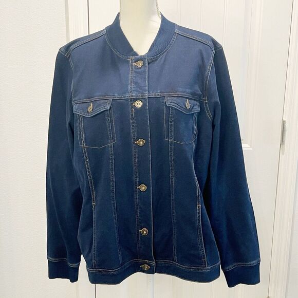 Denim & Co. Women's Jacket Stretch Long Sleeve Blue Button Down Size XL Blue - Picture 1 of 11